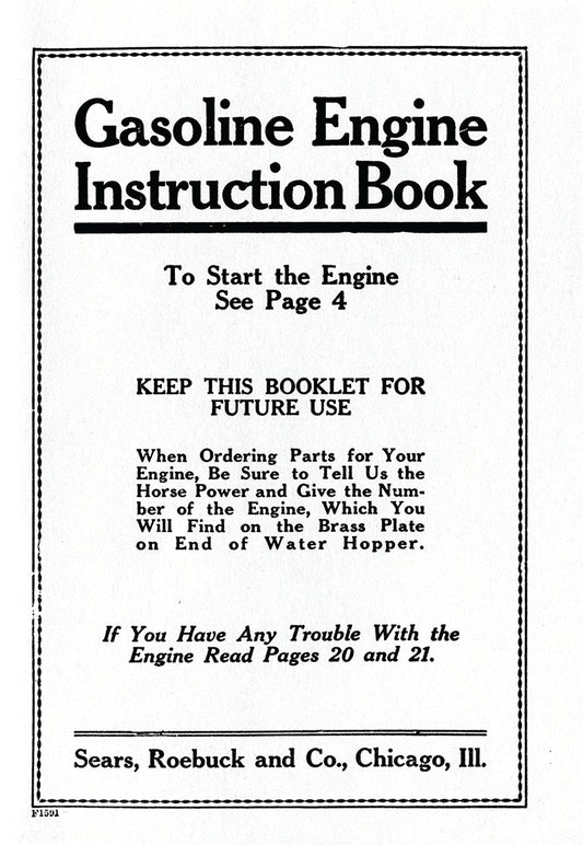 Sears Roebuck & Co. Gasoline Engine Instruction Book, E-Book