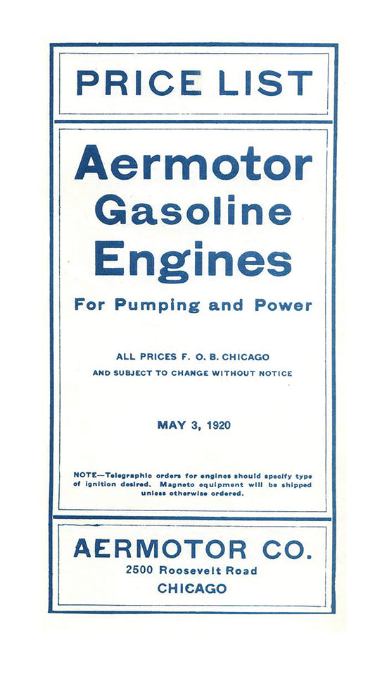 Price List: Aermotor Gasoline Engines, E-Book