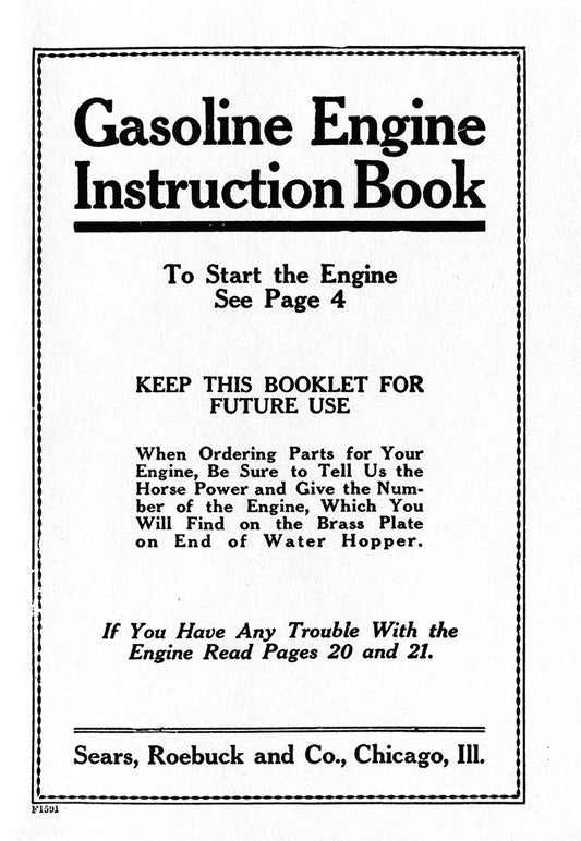 SEARS ROEBUCK & CO. GASOLINE ENGINE INSTRUCTION BOOK, E-BOOK