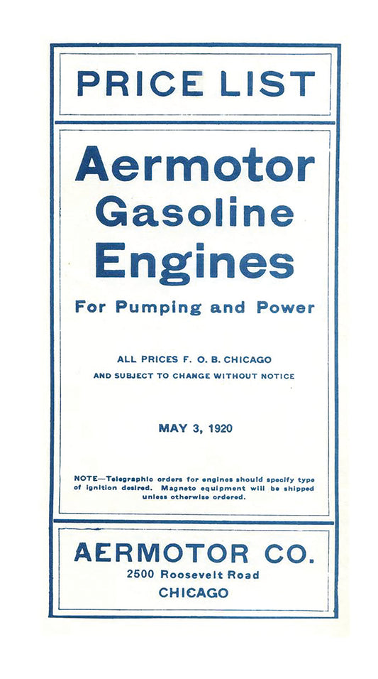 PRICE LIST: AERMOTOR GASOLINE ENGINES, E-BOOK