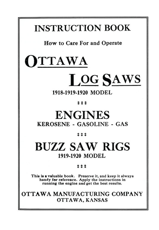 HOW TO CARE FOR AND OPERATE OTTAWA LOG SAWS, E-BOOK